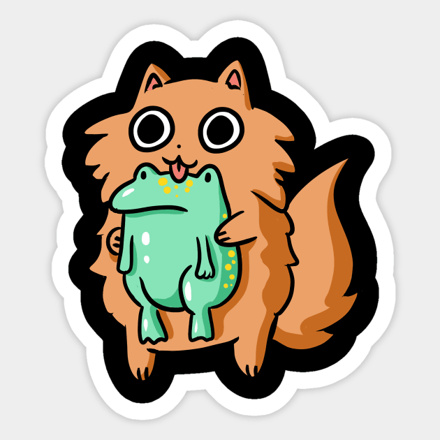 Cat Licking Toad Sticker by StripedCactusArt